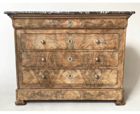 COMMODE, 19th French Louis Philippe faded mahogany with five long drawers, St Anne's marble top and silvered mounts, 122cm W 