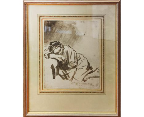 AFTER REMBRANDT HARMENSZ VAN RIJN (1606-1669) 'Sketch of a girl sleeping', lithograph facsimile, 24cm x 20cm, framed. 