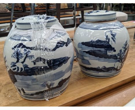 GINGER JARS, a pair, Chinese export style, blue and white ceramic, 26cm H. (2) 