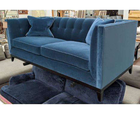 SOFA, blue velvet button back design, 200cm x 90cm x 78cm. 