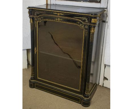 PIER CABINET, Victorian ebonised, brass mounted and inlaid with glazed door enclosing velvet lined interior, 105cm H x 85cm x