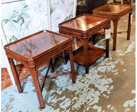 LAMP TABLES, a pair, Georgian style mahogany, and another similar table, 54cm H x 50cm x 42cm. (3) 