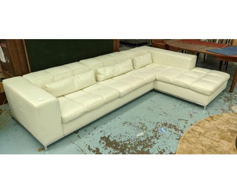 CIERRE CORNER SOFA, white leather finish, 320cm x 200cm x 80cm. 