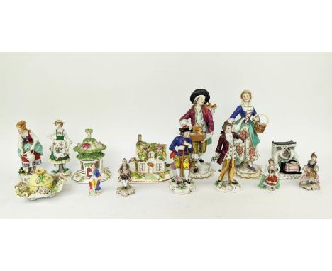 CERAMIC FIGURES, collection of fourteen in total, 19th Century, mostly by Samson, comprising 18th Century ladies and gentleme