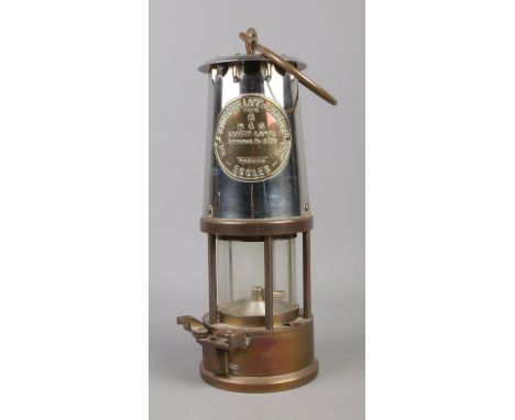 An Eccles brass and steel Protector Lamp &amp; Lighting Co Ltd Mining Lamp. Type 6, M&amp;Q.  