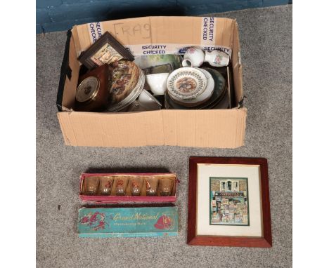 A box of miscellaneous to include Grand National Drinking Set, Duchess part tea service, barometer, Aynsley etc.  