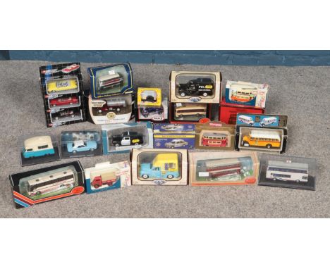 A large collection of assorted scale vehicles, to include Exclusive First Editions, Gilbow, Saico, Matchbox and 007 examples.