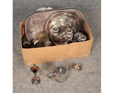 A quantity of silver plate and EPNS including candlestick, decorative tray, salt and pepper shaker etc.  
