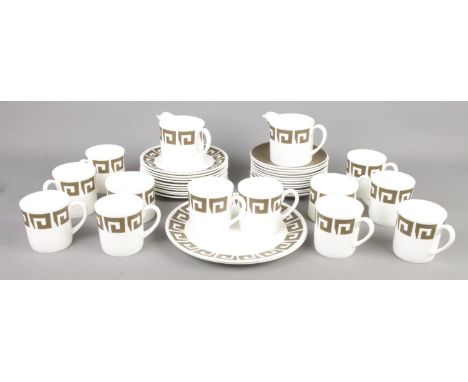 A quantity of Wedgwood Susie Cooper design 'Green Keystone' ceramics. Including cups &amp; saucers, milk jug, etc.  