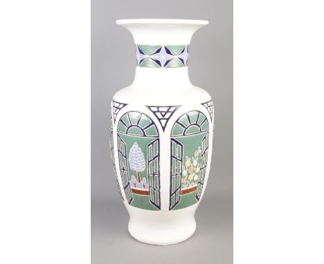 A large ceramic vase featuring window landscape design. Approx. 52cm tall.  