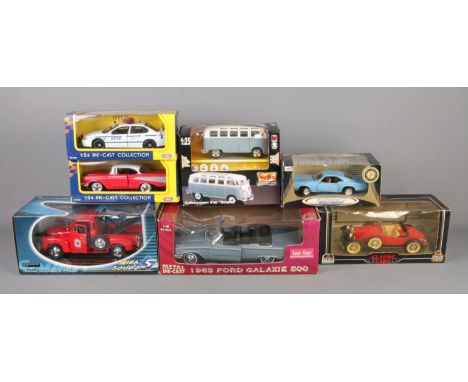 A collection of larger scale model vehicles. To include Maisto Volkswagen Van, Sun Star 1963 Ford Galaxie and Motor Max 1957 