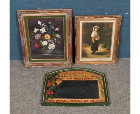 Two gilt framed oil paintings, one on board and one on canvas, depicting still life (signed H.Groom) and portrait of a young 