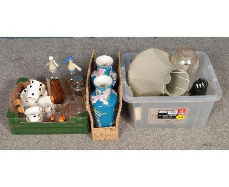 A collection of assorted items, to include soda streams, tape measure, glassware, polka dot cups and saucers etc.  