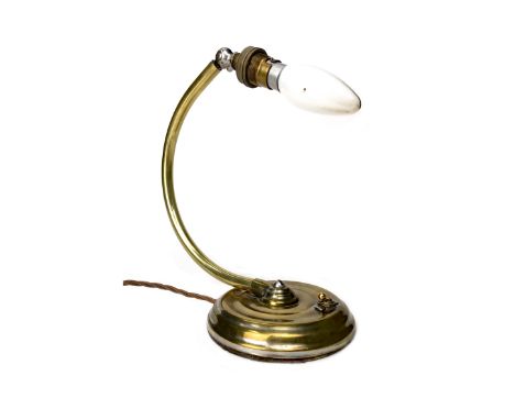 ARTS &amp; CRAFTS BRASS TABLE LAMP, of open hoop form, 27cm high