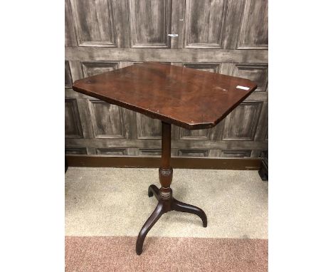 POST REGENCY MAHOGANY TILT TOP OCCASIONAL TABLE, on a turned vase shaped pillar, with inverted scroll tripod legs, 51cm wide