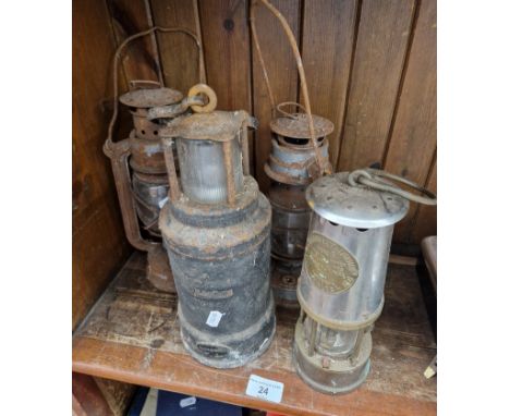2 paraffin storm lamps and an Oldhams Type S miner's lamp and a repro miners lamp  