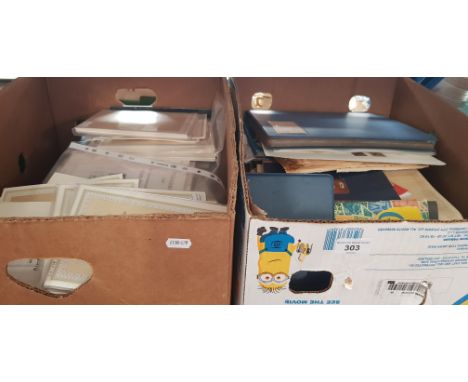 Two boxes of assorted stamp albums &amp; first day covers etc.  