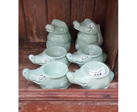 Carlton Ware ‘Crocodile’ salt &amp; pepper with 4 eggcups  