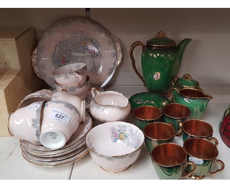Green Carlton Ware coffee set and an Aynsley tea set