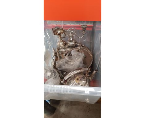 A mixed lot of mostly silver plated ware including Victorian sprit kettle with stand, berry spoons, candelabra, collector's t