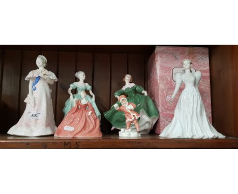 4 Coalport figurines including 3 Ladies of Fashion - Marie (boxed), Sally Anne &amp; Henrietta together with 2 Royal Worceste