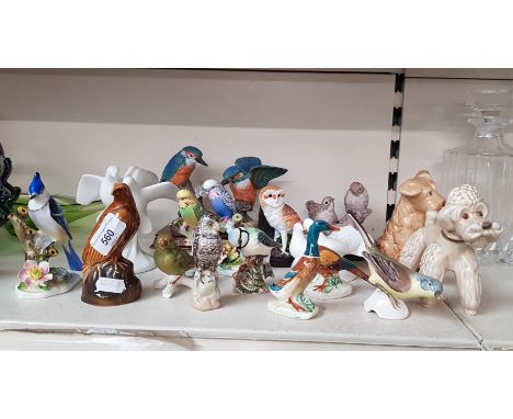 2 Sylvac dog figures (nos. 1578 &amp; 3110) together with 14 birds by Beswick, Royal Doulton, Goebel etc.