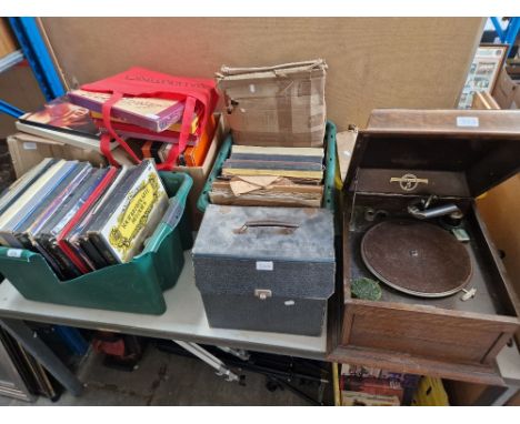 7 boxes of LPs and 78s, together with loose LPs, and a vintage Columbia gramophone