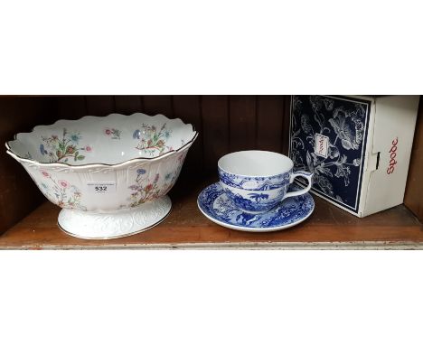 Aynsley ‘Wild Tudor’ very large footed bowl approx 31cm diameter and 15cm high together with a large boxed Spode Blue Room ‘I