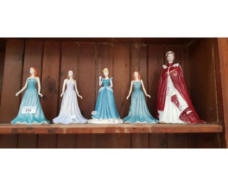 Five figurines including four Royal Doulton and one Royal Worcester.  