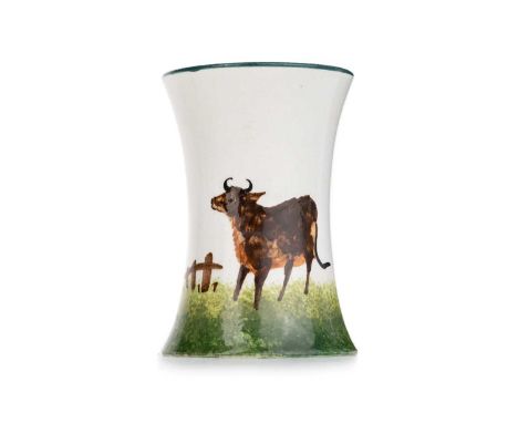 WEMYSS BEAKER VASE, hand painted with a cow standing in a pasture, with impressed marks11.5cm highCondition overall is good, 