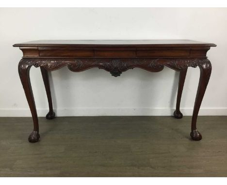 PAIR OF MAHOGANY SERVING TABLES, LATE 19TH / EARLY 20TH CENTURY each of Irish Chippendale design, with scroll decoration and 