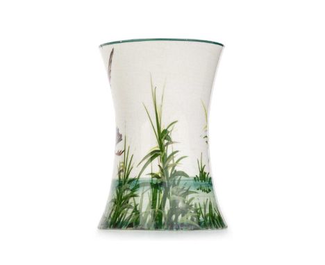 WEMYSS BEAKER VASE, hand painted with a duck in flight amongst foliage, impressed marks11.5cm highVase is in overall good con