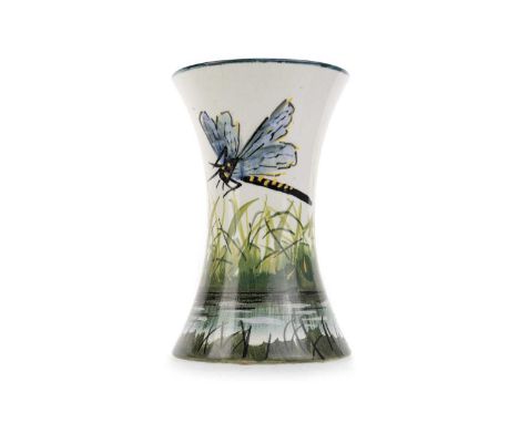 EDWIN SANDLAND FOR WEMYSS BEAKER VASE,  EARLY 20TH CENTURY hand painted in Dragonflies pattern, hand written Wemyss mark on b