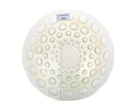 LALIQUE FRANCE, OPALESCENT GLASS DISH, ORIGINALLY DESIGNED 1935 moulded with graduated rows of bubbles, etched mark R. LALIQU