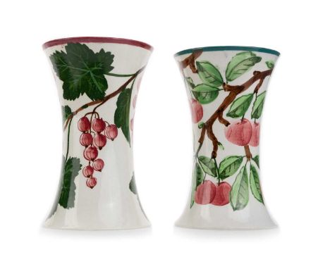 WEMYSS, TWO BEAKER VASES, each hand painted with fruit, with impressed marksthe larger 16cm highQty: 2Condition overall acros