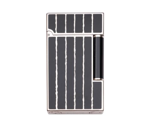 S J Dupont, Paris. A silver plated and black natural lacquer striped pocket lighter, serial number '1BZAU81' in an associated