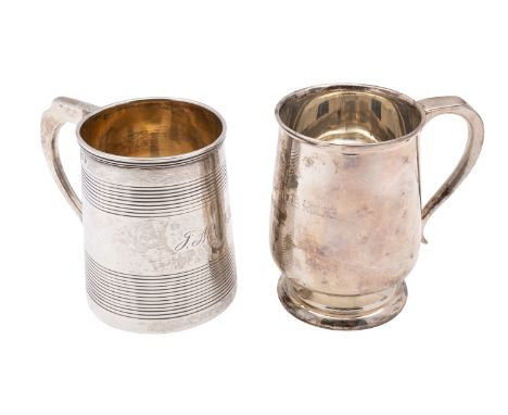 A George III silver mug, Charles Fox, London 1804, of slightly tapering form with a banded decoration, later engraved initial