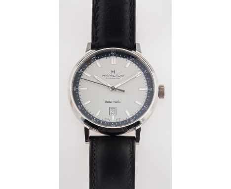 Hamilton Intra-matic a gentleman's wristwatch the dial with raised baton numerals, date aperture, sweep seconds hand with bla
