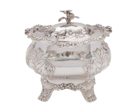A Victorian silver tea caddy, maker John Angell II & George Angell, London 1840, in the Rococo Revival style, of rectangular 