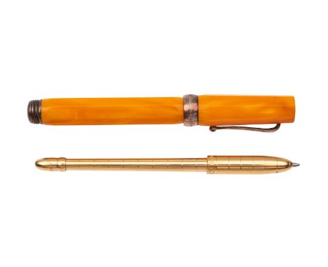 A Montegrappa roller ball pen in orange, together with a Louis Vuitton gilt notebook ball pen (2) 