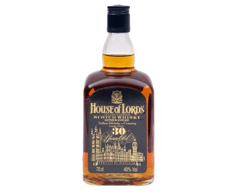 A bottle of House of Lords 30 year Old  Blended Scotch Whisky, bottled by William  Whitely & Co, 70 cl , 40 % Vol in blue clo