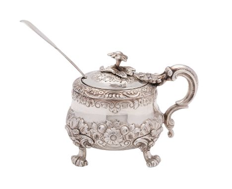 A George IV silver mustard, maker Samuel Whitford II, London 1822, of compressed baluster form, the slightly domed hinge lid 