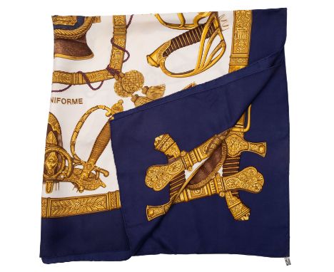 Hermes, Paris. A silk scarf 'Grande Uniform' after Joachim Metz, circa 1985, 86 cm x 86cm. (light stain lower left edge)