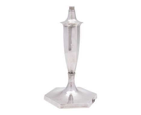 A George V silver electric lamp base, maker R & S Garrard & Co, London 1927, of octagonal tapering form, loaded base, 23cm hi