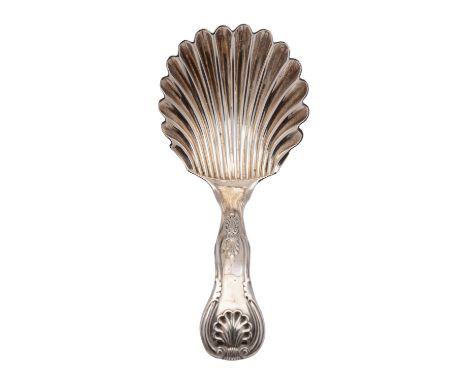  A Victorian silver caddy spoon, James Wright, Edinburgh 1859, with shell bowl Kings pattern, single struck, 9.5cm long, 15gr