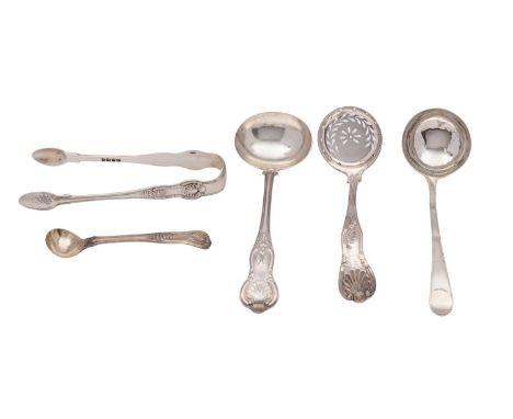 A Victorian silver sugar sifting spoon, Martin, Hall & Co , Sheffield 1900, double struck diamond heel Kings pattern, engrave