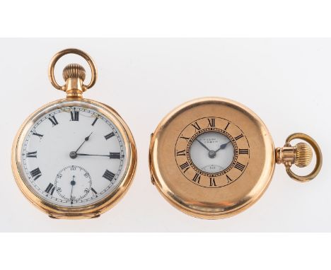 Dennison two gold plated pocket watches a gold-plated half-hunter pocket watch with the case signed Dennison Watch Case Co, S