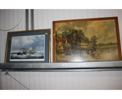 A coloured print of the Hay Wain and another of a Dutch harbour scene