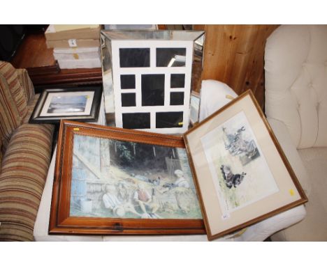 A photograph of Southwold Pier; David Shepherd, pencil signed print of a donkey sanctuary, mirrored picture frame etc.