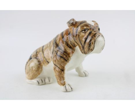 Goldscheider pottery figure of a bulldog, printed marks and initialled 'RB', 15.5cm long.  In good condition with no obvious 